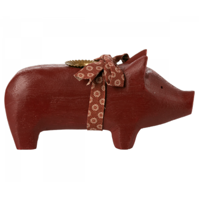 Maileg Schweinchen Woodenpig-red für Kerze Medium